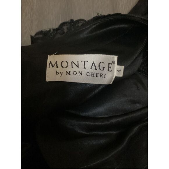 Mon Cheri Black Sparkle Evening Gown Prom Dress Mermaid Skirt with Train Size 4 - Picture 5 of 16